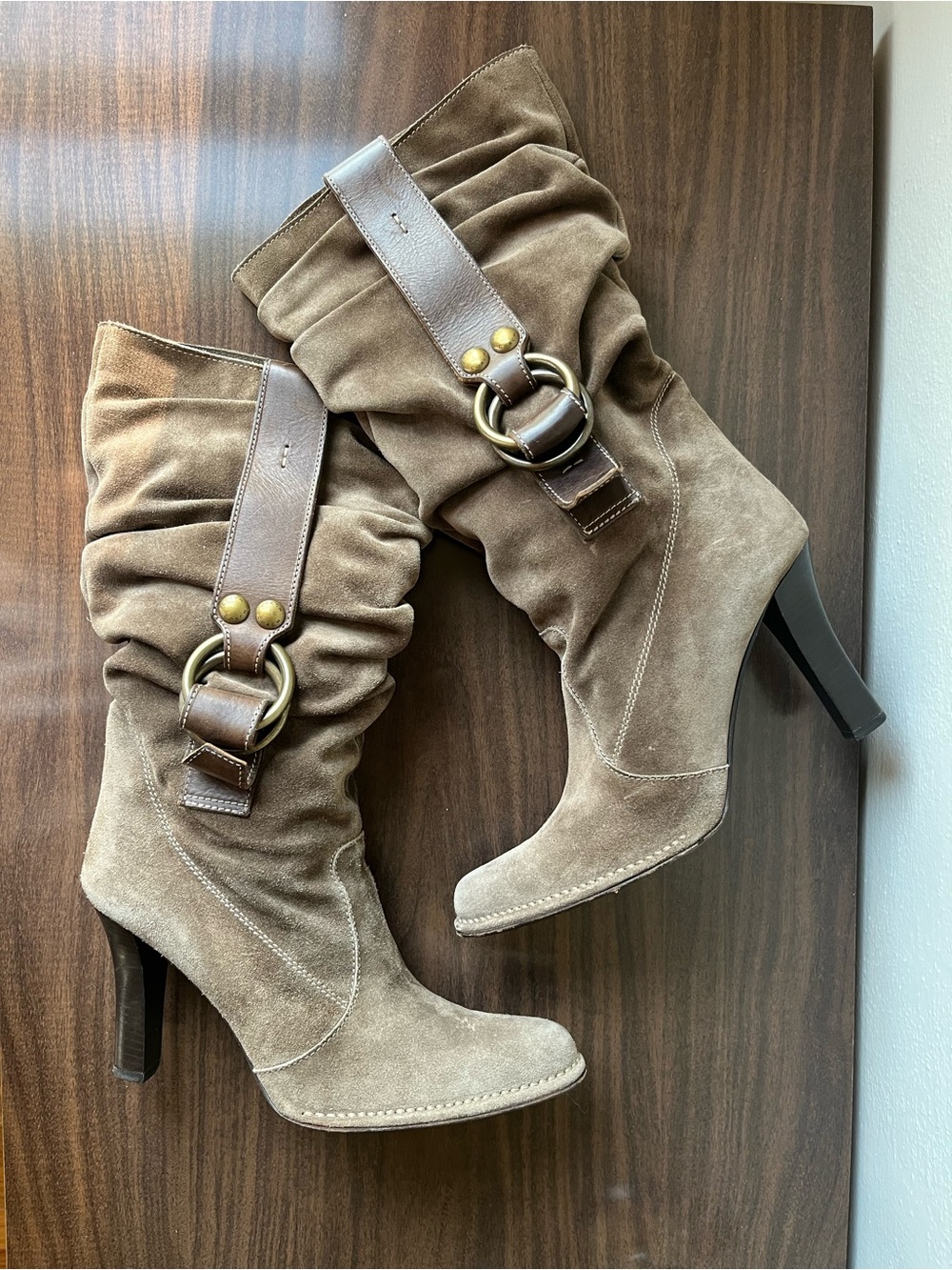 Coach Noreen Suede Boots - Y2K, Slouchy, Mushroom Brown